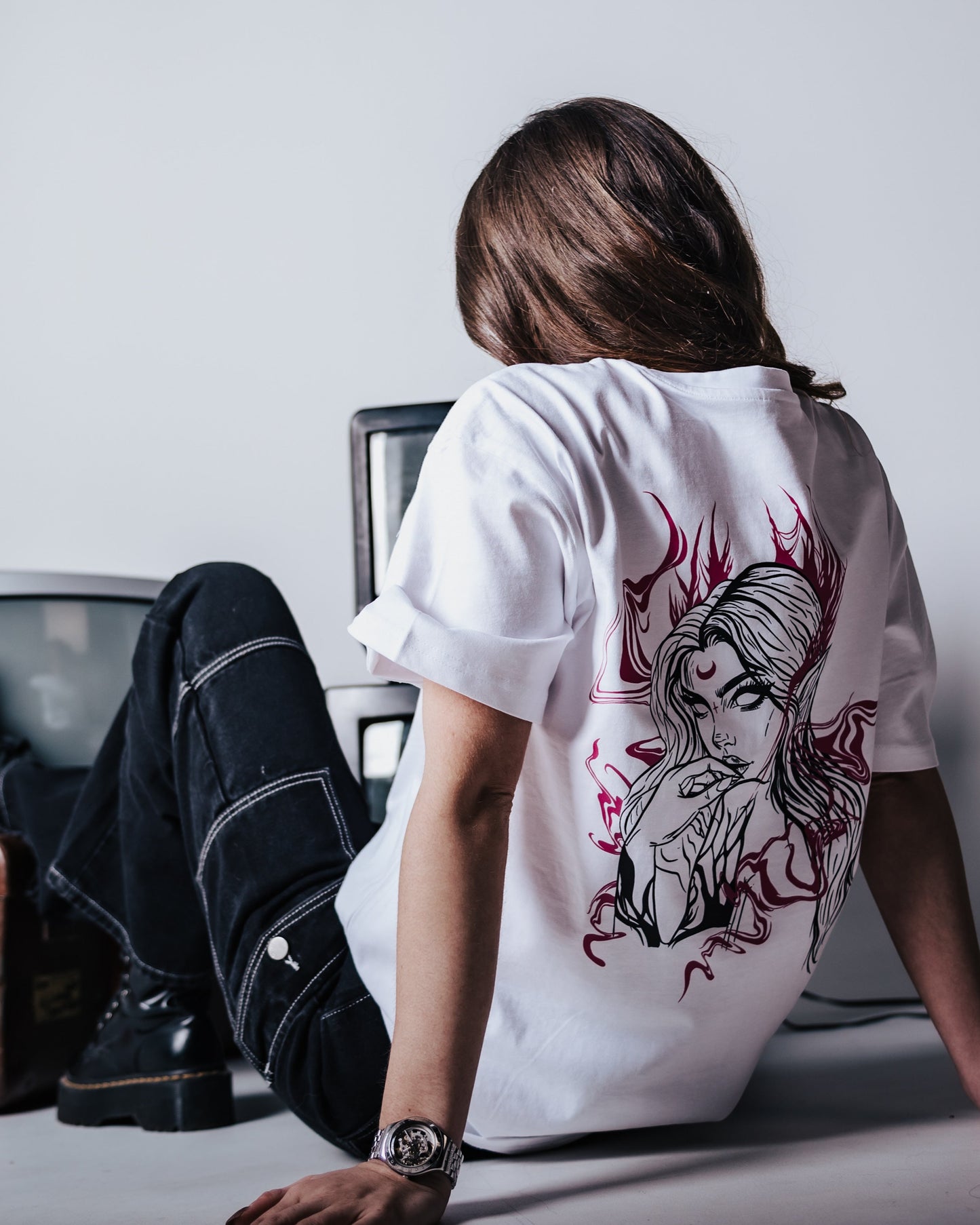 Oversized Long T-Shirt Evelyn White - Pink