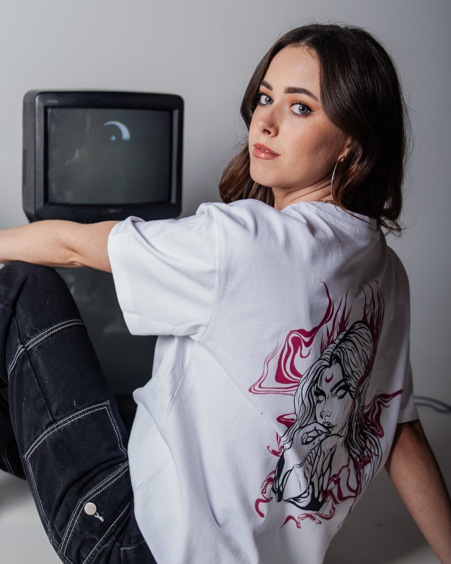 Oversized Long T-Shirt Evelyn White - Pink