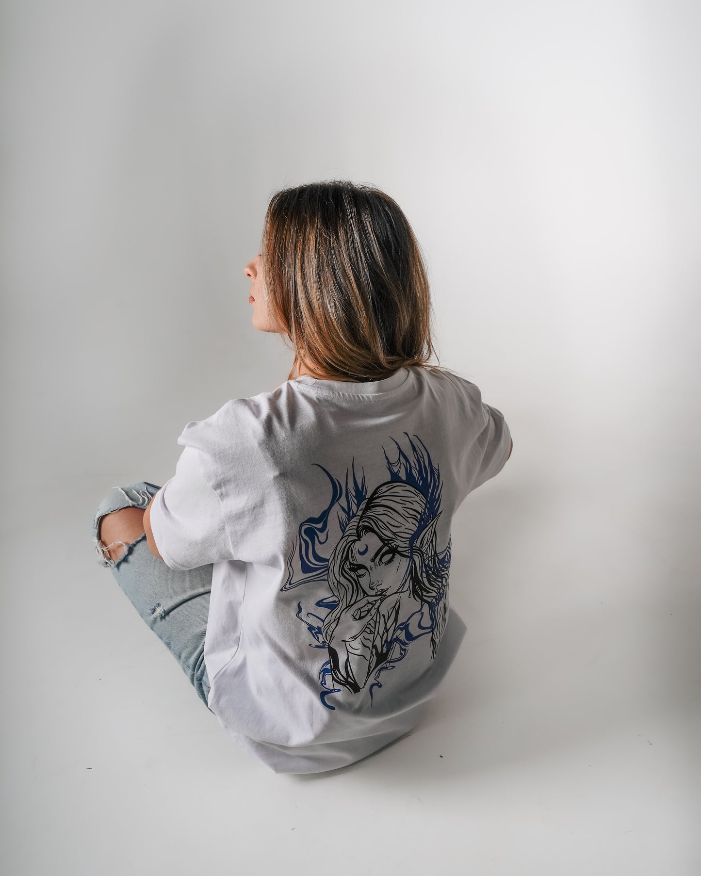 Oversized Long T-Shirt Evelyn White - Blue