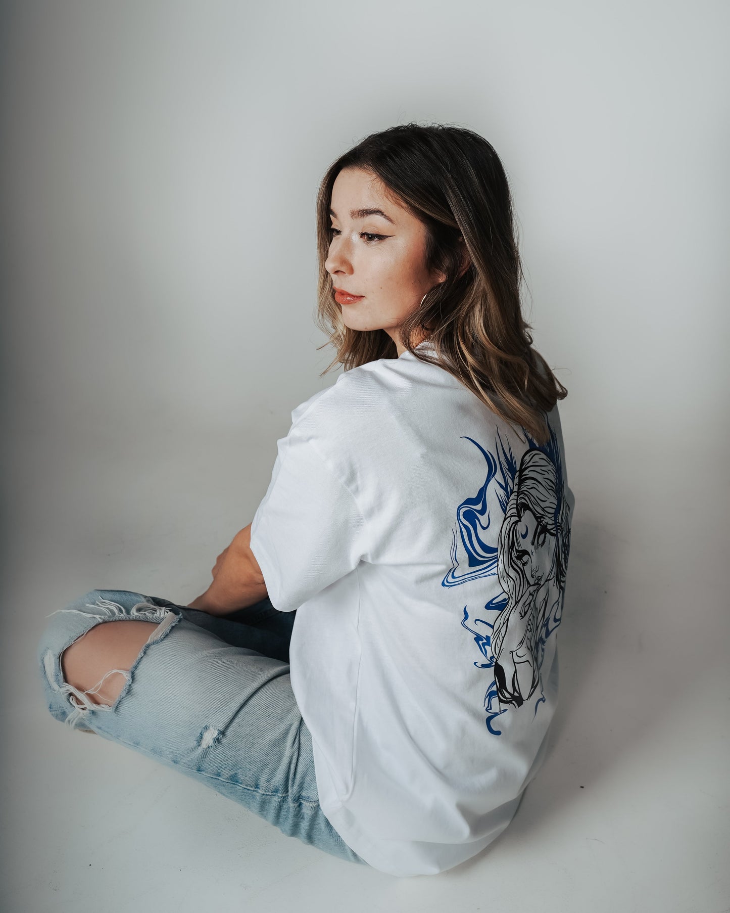 Oversized Long T-Shirt Evelyn White - Blue