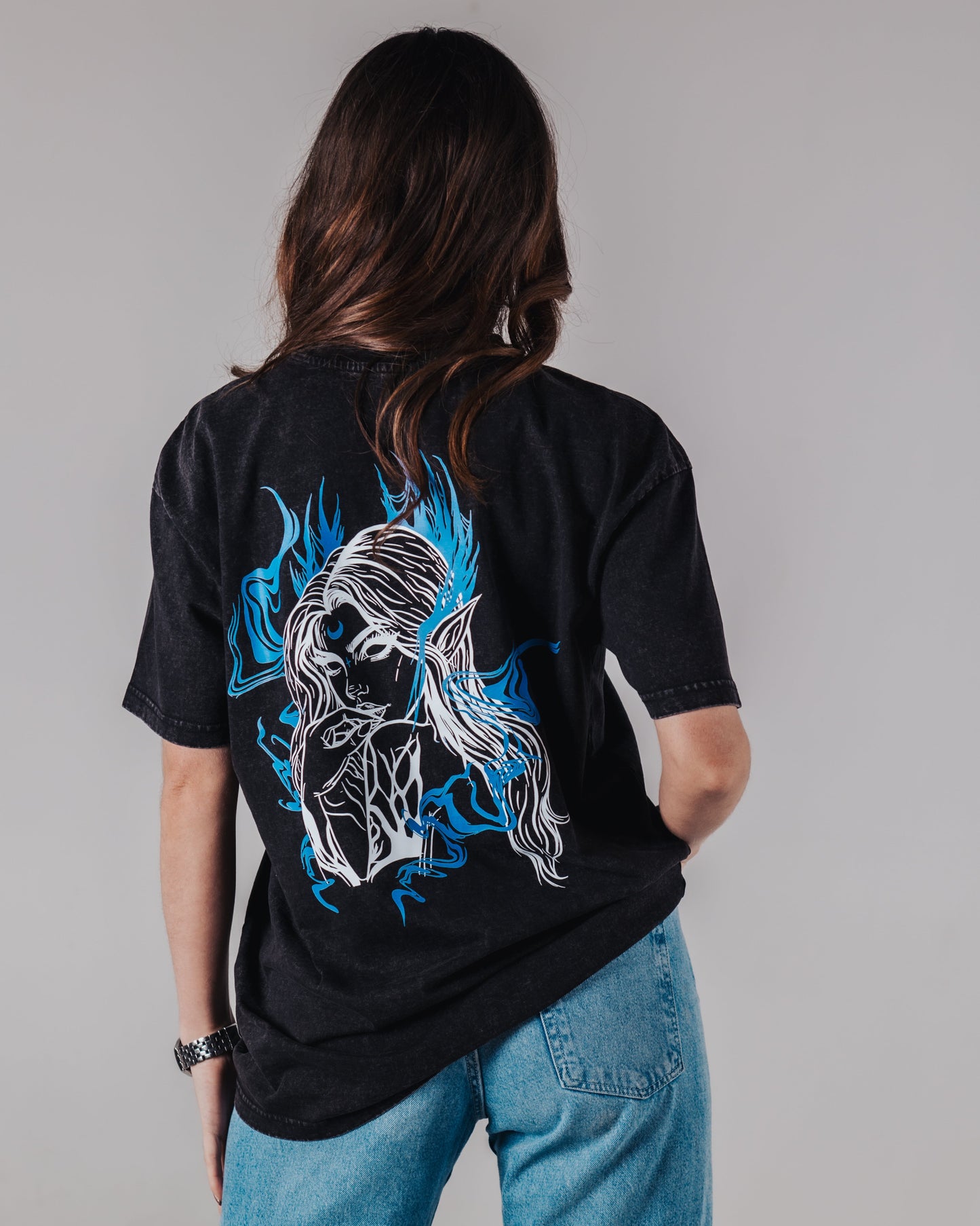 Oversized Long T-Shirt Evelyn Washed - Blue