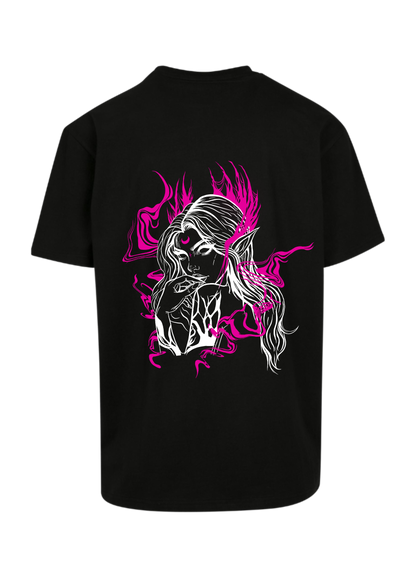 Oversized Long T-Shirt Evelyn Black - Pink