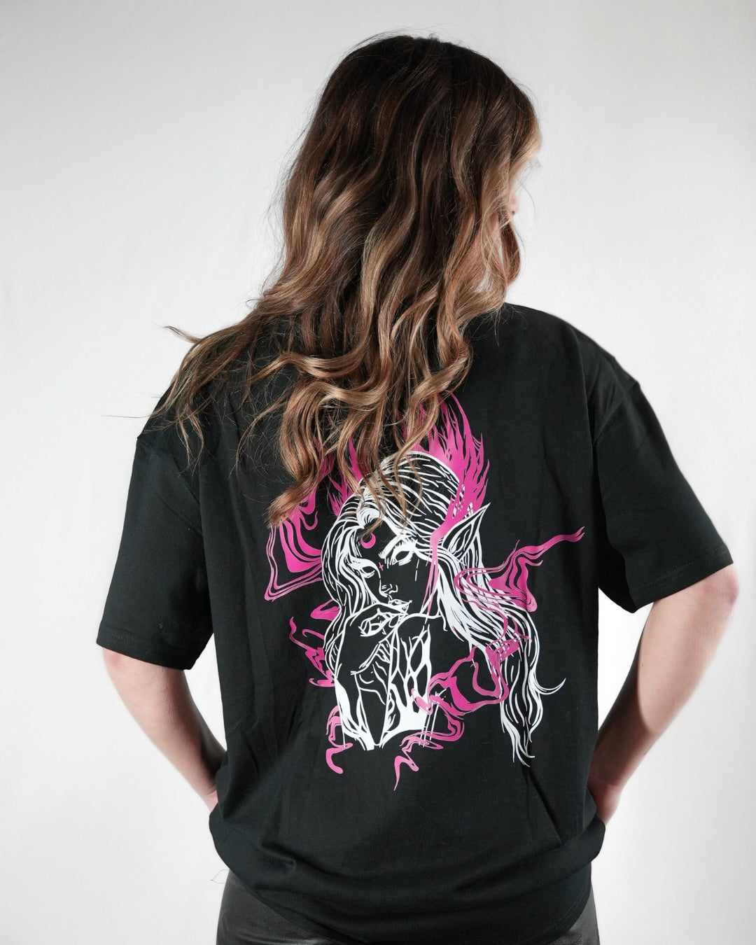 Oversized Long T-Shirt Evelyn Black - Pink