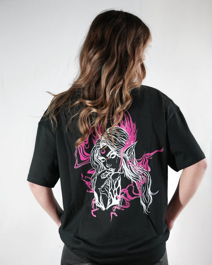 Oversized Long T-Shirt Evelyn Black - Pink
