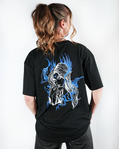 Oversized Long T-Shirt Evelyn Black - Blue