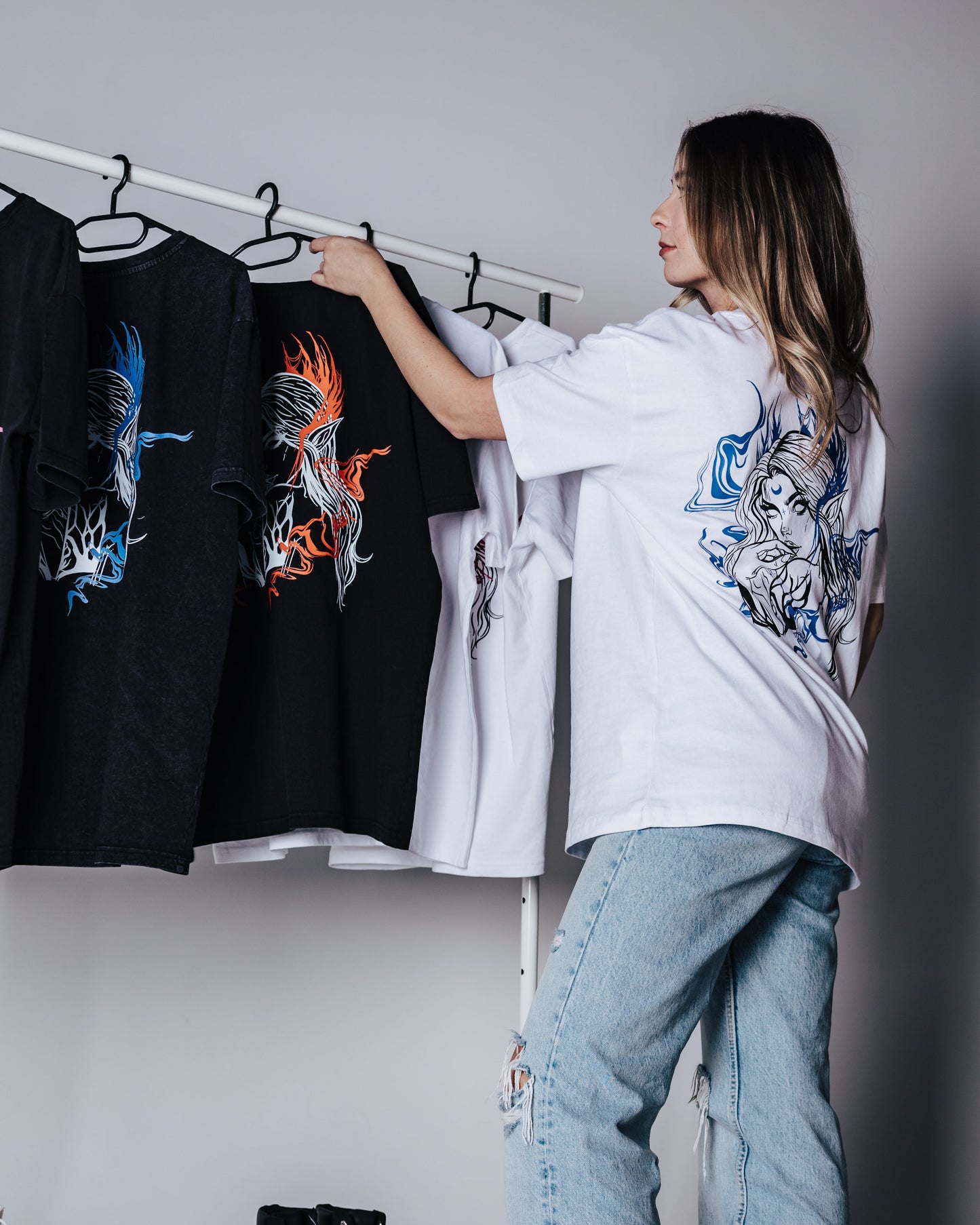 Oversized Long T-Shirt Evelyn White - Blue