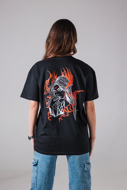 Oversized Long T-Shirt Evelyn Black - Red